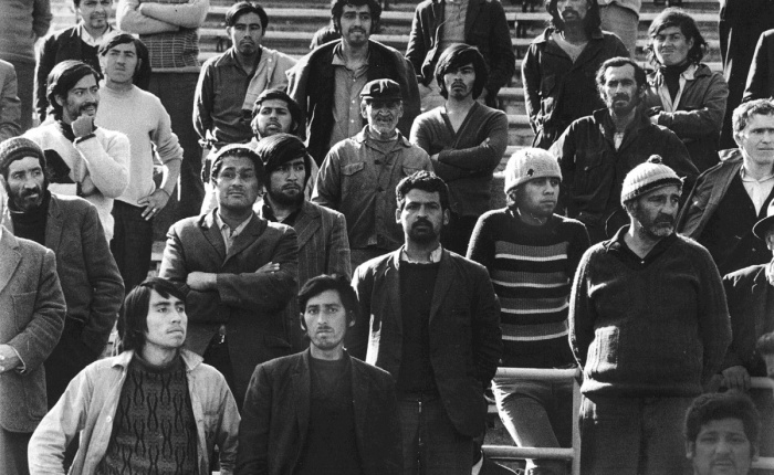 Prisoners at the National Stadium, Santiago, Chile, 1973. Photo by Marcelo Montecino.